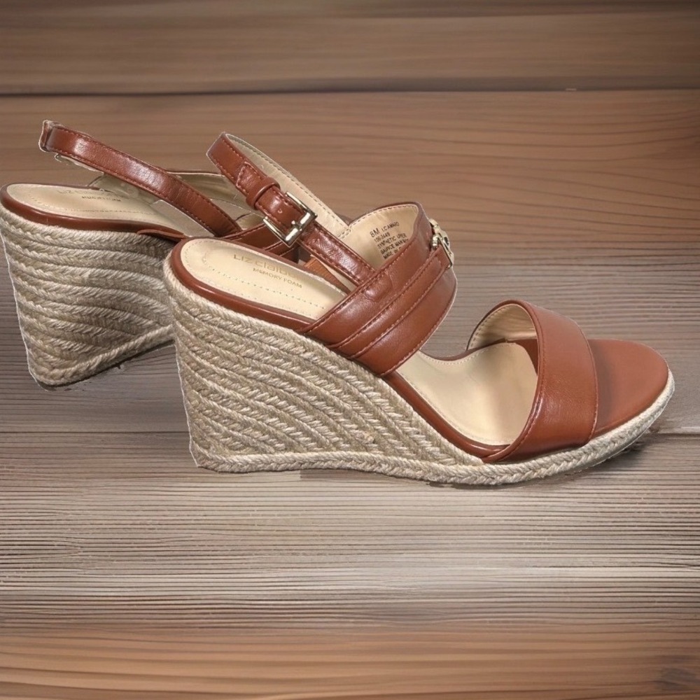 Liz Claiborne Womens Sandals Brown Slingback Espadrille Rope Wedge Comfort Sz 8M